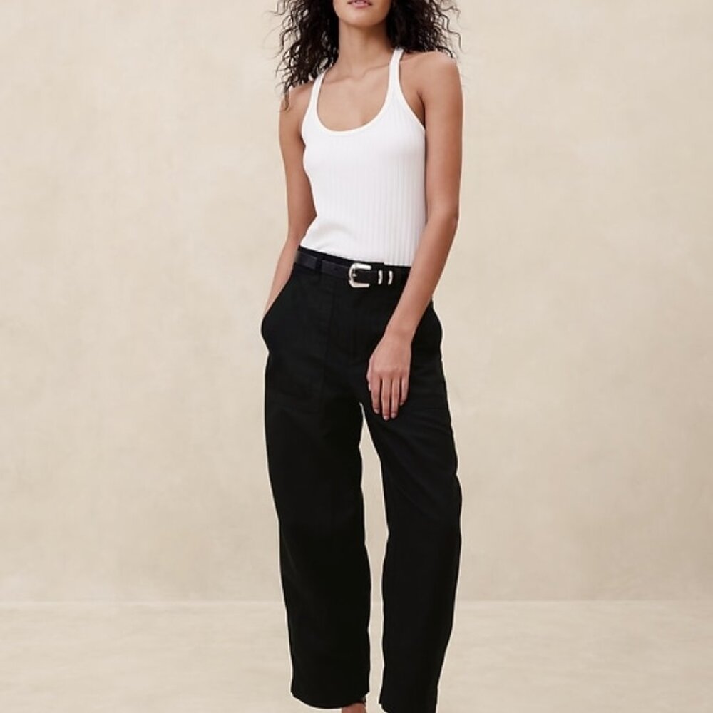 NWT! Banana Republic Black Mya Cotton-Linen Cargo Pant - Size 8 Petite